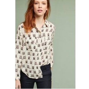 002 ANTHROPOLOGIE Porridge Owl Keagan Blouse